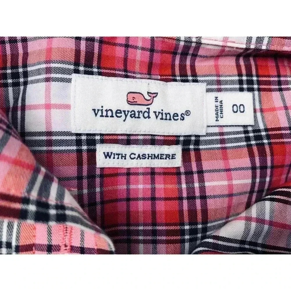 Vineyard Vines Pink Plaid Cotton Cashmere 1/2 Button Popover L/S Shirt 00.  1099 - Picture 2 of 2
